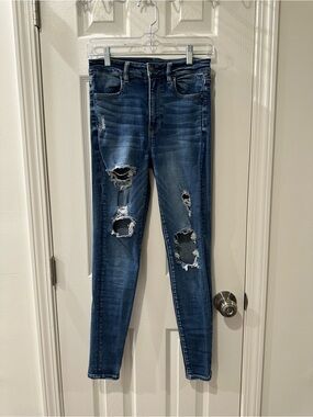 American Eagle Outfitters Distressed Dark Blue Skinny Jeans